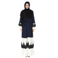 Moda abaya longo vestido Malásia mulheres frente aberta abaya lace splicing poliéster abaya dress